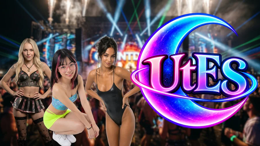 The festival crew beneath the Under the Euphoric Sound moon logo